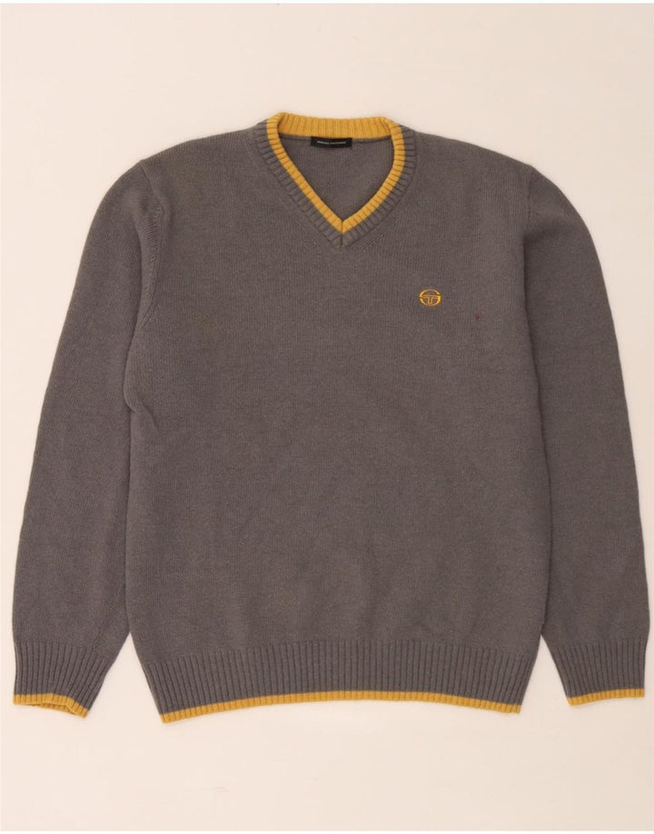 Sergio Tacchini Jersey con Cuello en V para Hombre de Lana a Rayas Gris Grande