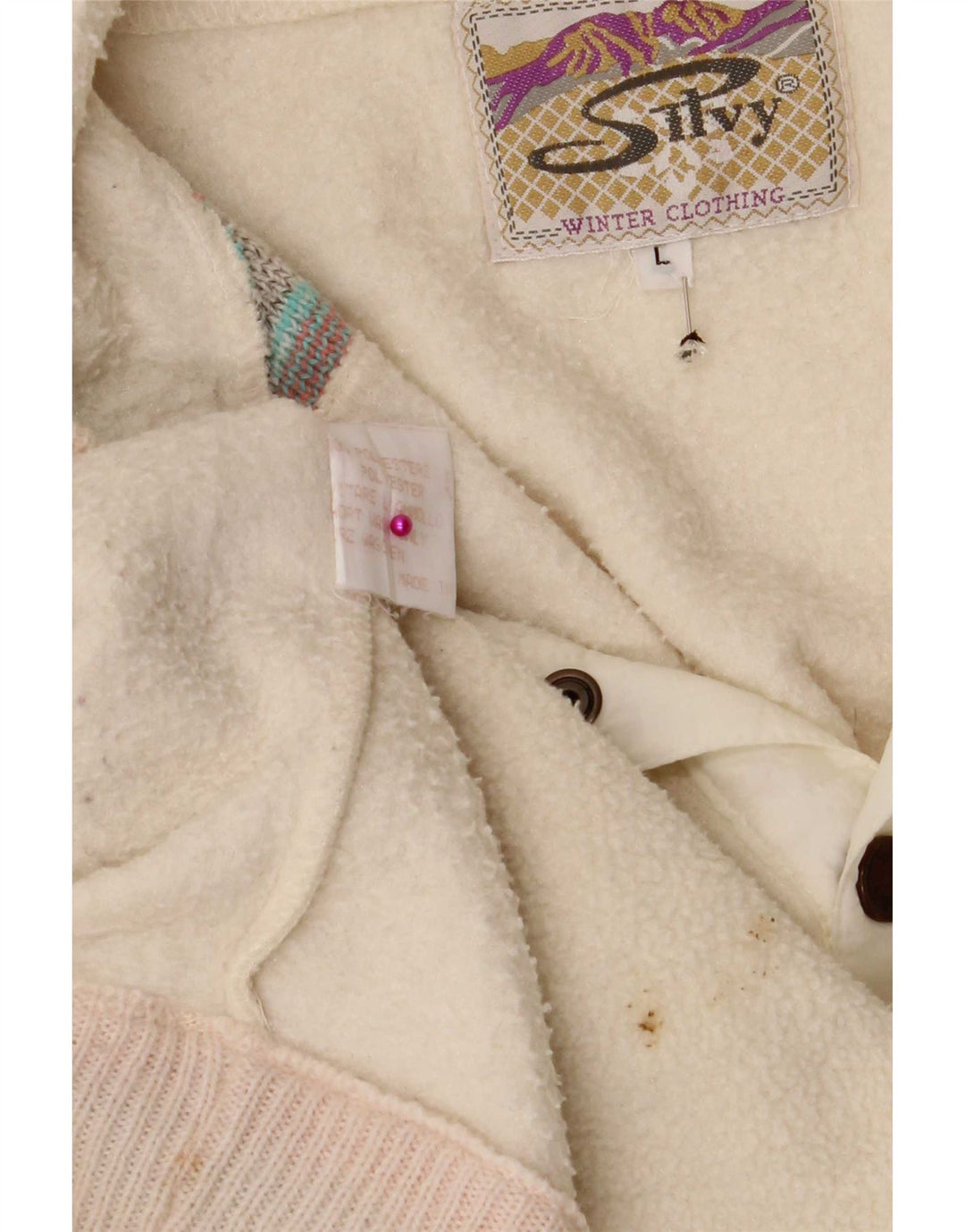 Silvy - Jersey de forro polar con cuello y botones para hombre, tamaño grande, color blanco roto, poliéster Fair Isle