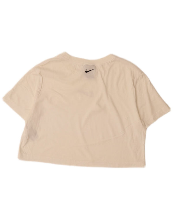 NIKE Womens Crop Graphic T-Shirt Top UK 6 XS Off White Cotton