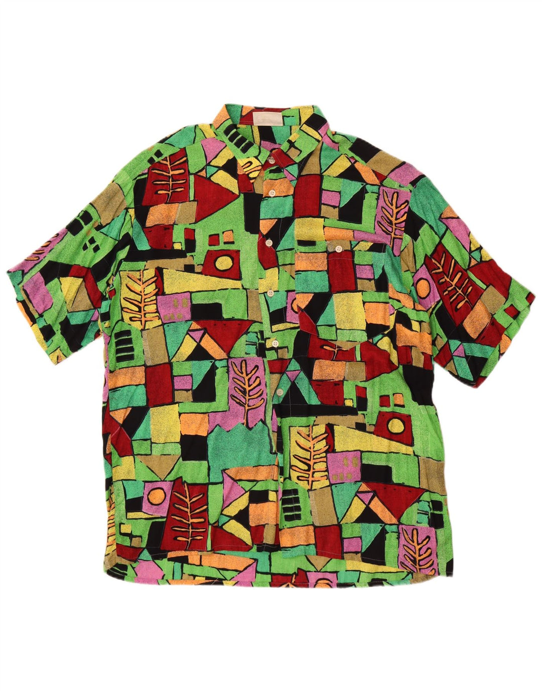 Vintage hombres camisa de manga corta grande multicolor geométrico