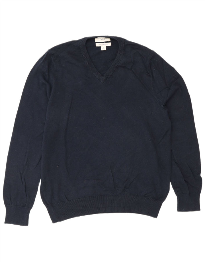 Marks & Spencer Suéter con Cuello en V para Hombre Algodón Azul Marino Mediano