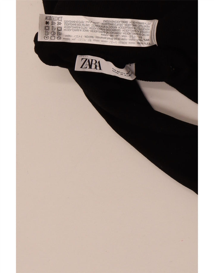 Zara Mujer Crop Roll Neck Jumper Sweater UK 12 Medium Black Viscosa