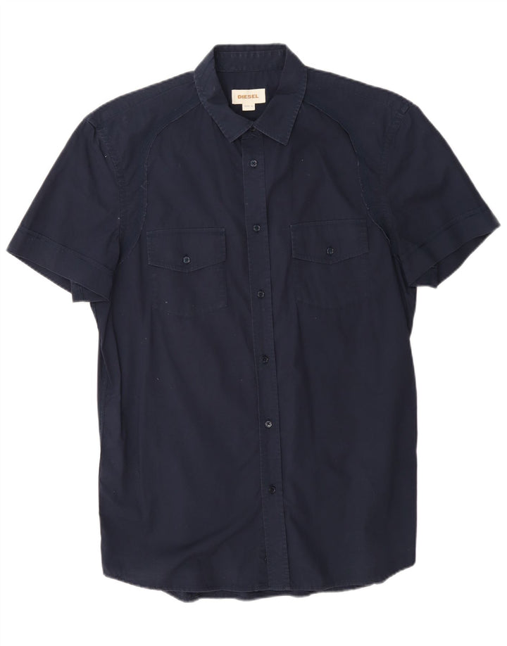 Diesel Hombre Camisa De Manga Corta Grande Azul Marino Algodón