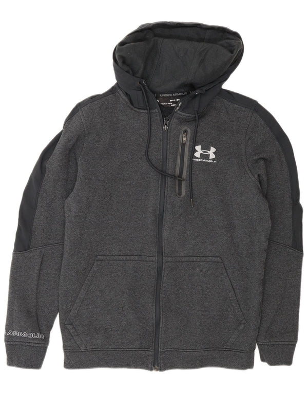 Under Armour Sudadera con capucha y cremallera gráfica para hombre de algodón gris color block pequeño