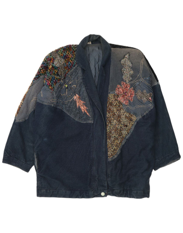VINTAGE Mujer Abrigo de mezclilla de gran tamaño Reino Unido 18 XL Algodón patchwork azul