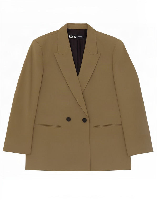 Zara Mujer Chaqueta Blazer De Doble Botonadura UK 44 Poliéster Caqui Mediano