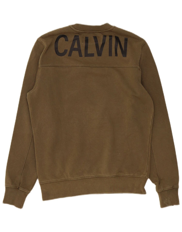 Calvin Klein Jeans Mens Graphic Sweatshirt Jumper Small Khaki Cotton