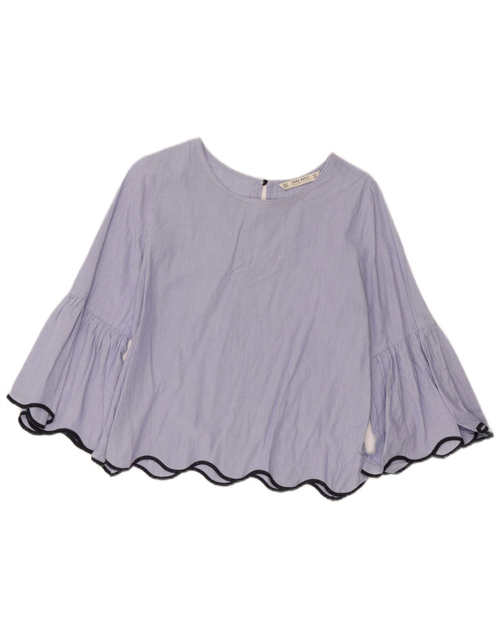Zara Blusa Corta De Manga 3/4 Para Mujer UK 44 Azul Medio A Rayas