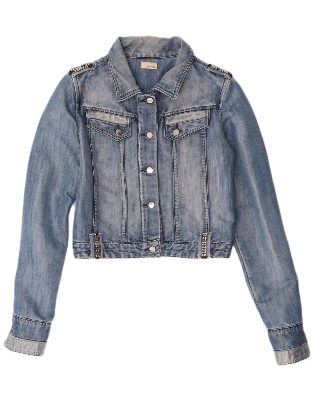 TOY G Chaqueta vaquera corta para mujer UK 42 Azul medio
