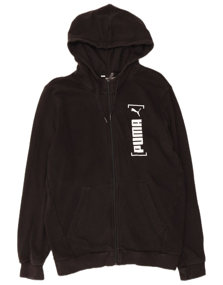 Puma Sudadera con capucha y cremallera gráfica para hombre, algodón negro mediano