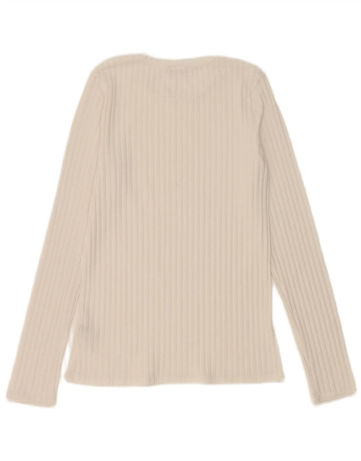 Zara Mujer Top Manga Larga UK 42 Medio Blanco Poliéster