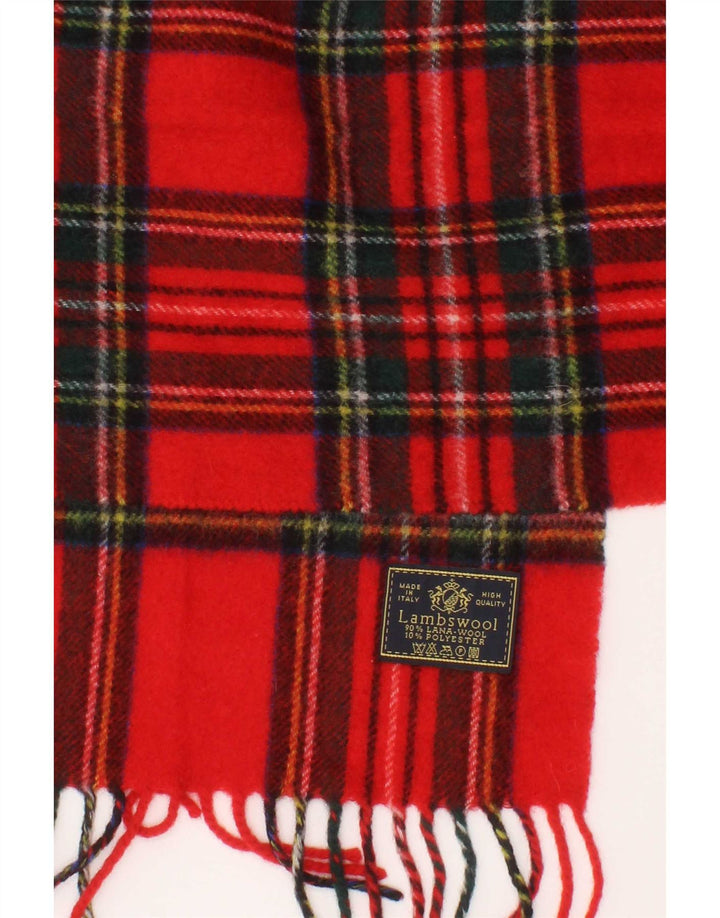 Bufanda rectangular vintage para mujer talla única L53 lana virgen a cuadros rojos