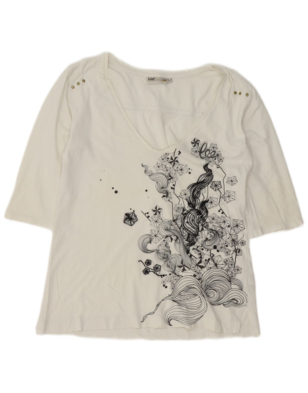 Lee Top para mujer manga 3/4 UK 46 Grande Algodón blanco