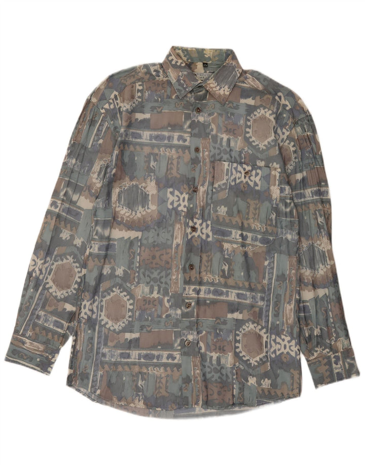 Camisa C & A para hombre con estampado abstracto, talla 37/38, talla pequeña, viscosa multicolor