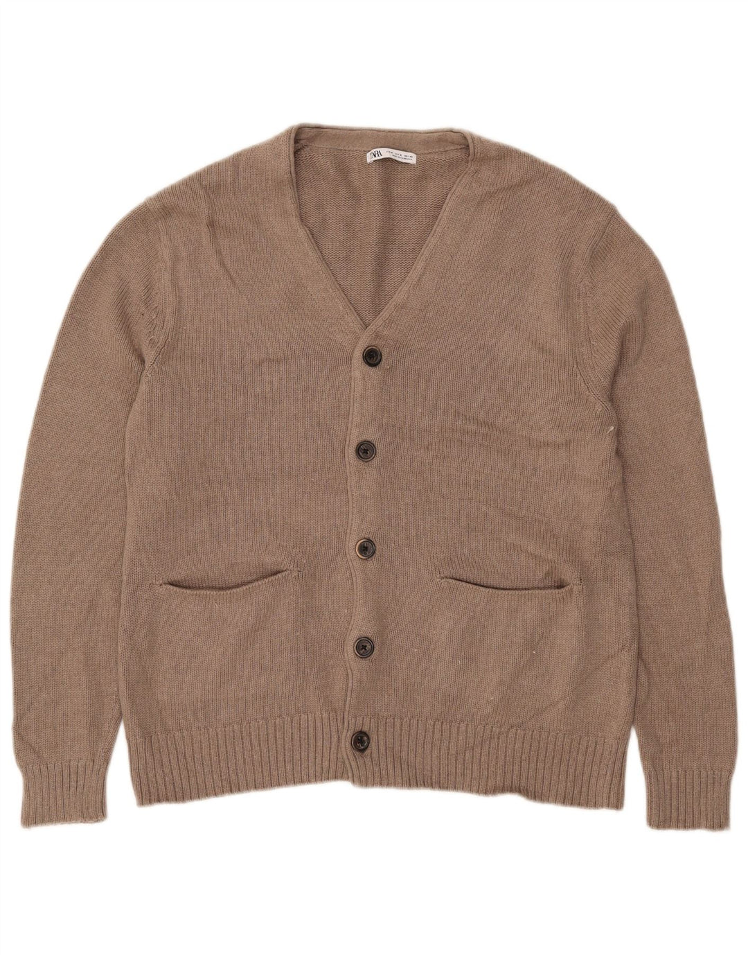 Zara Hombre Jersey Cárdigan Algodón Beige Medio