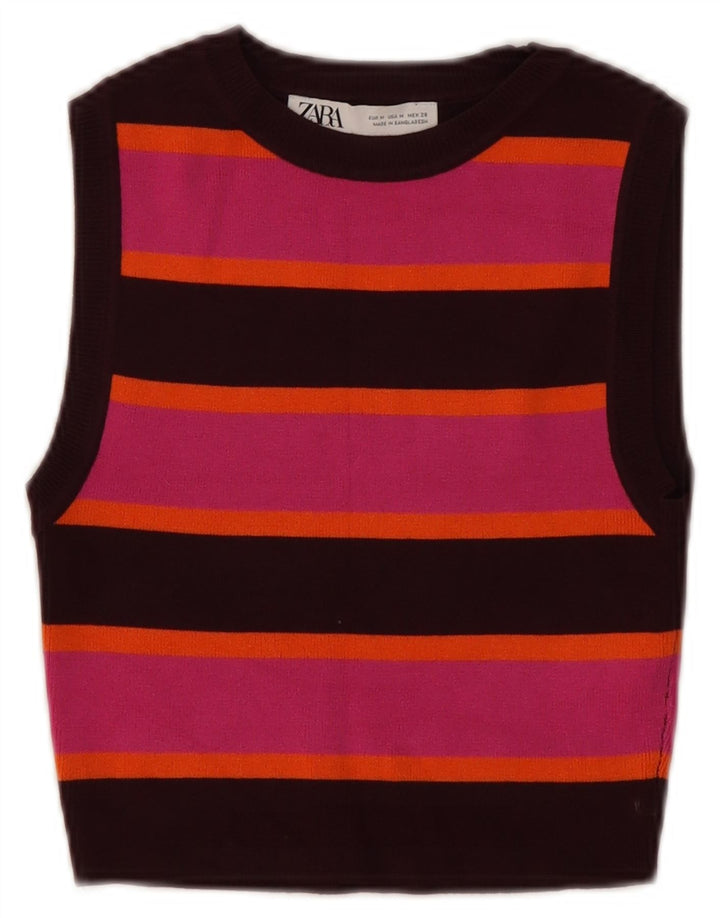 Zara Mujer Crop Vest Top UK 12 Medium Viscosa De Rayas Multicolor