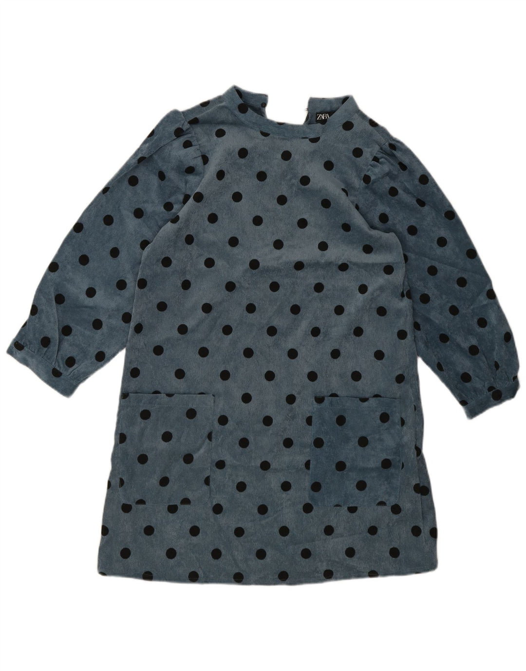 Zara Vestido recto de manga larga para mujer UK 40 Poliéster de lunares azules pequeños