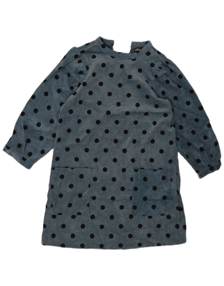 Zara Vestido recto de manga larga para mujer UK 40 Poliéster de lunares azules pequeños