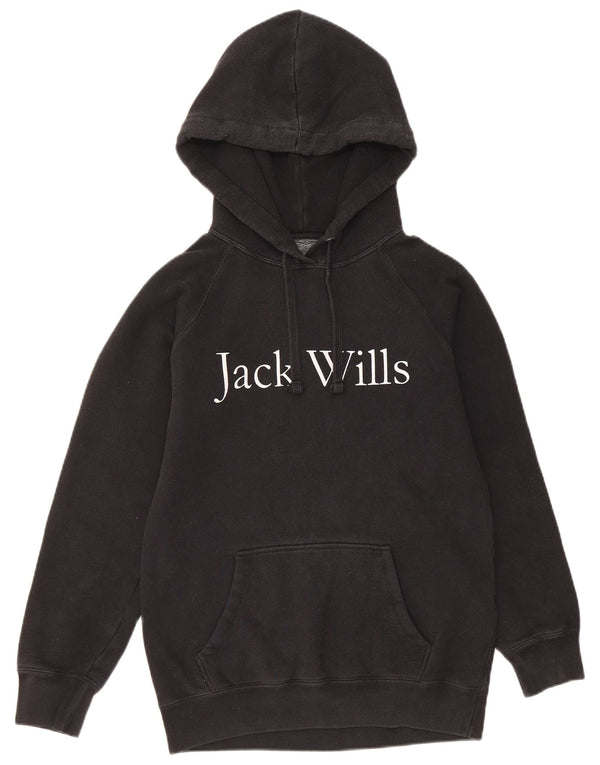 JACK WILLS Jersey con capucha gráfico extragrande para mujer UK 6 XS Algodón negro