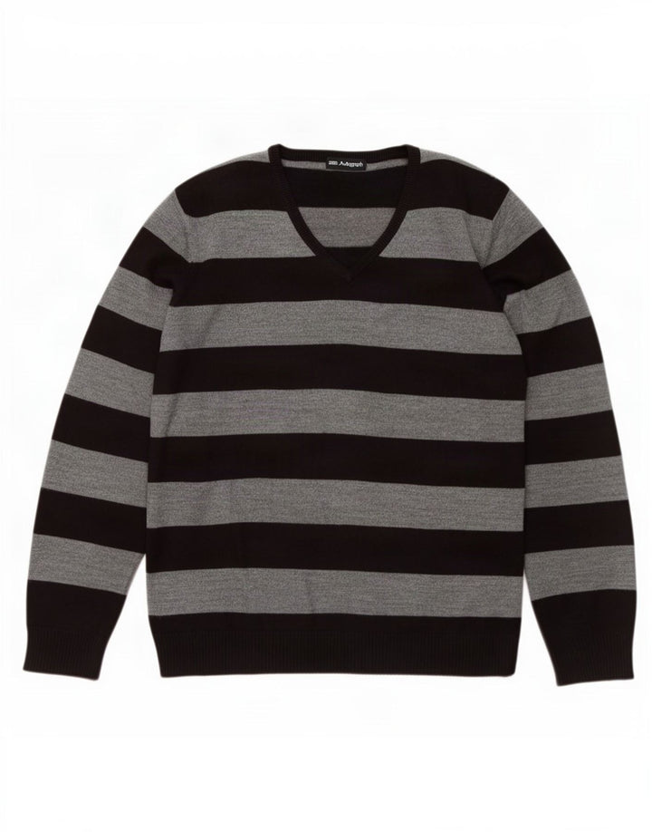Marks & Spencer Suéter con Cuello en V para Hombre Acrílico Rayado Gris Grande