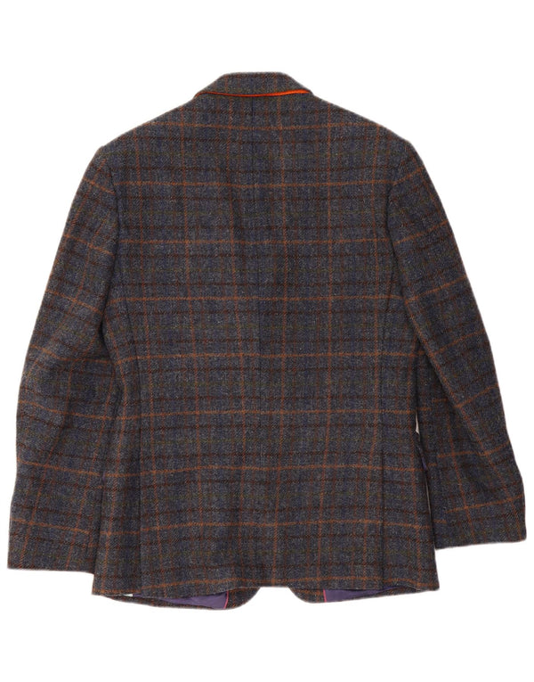 VINTAGE Chaqueta Blazer de 2 botones para hombre Reino Unido 38 Lana de cuadros azul marino medio
