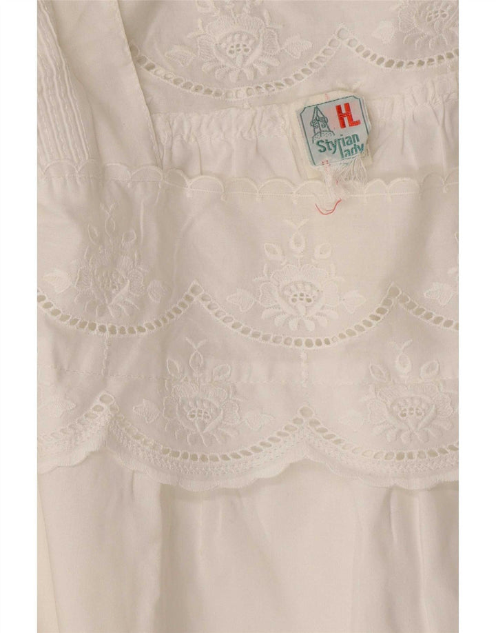 Vintage mujer blusa Top Reino Unido 16 grande blanco floral