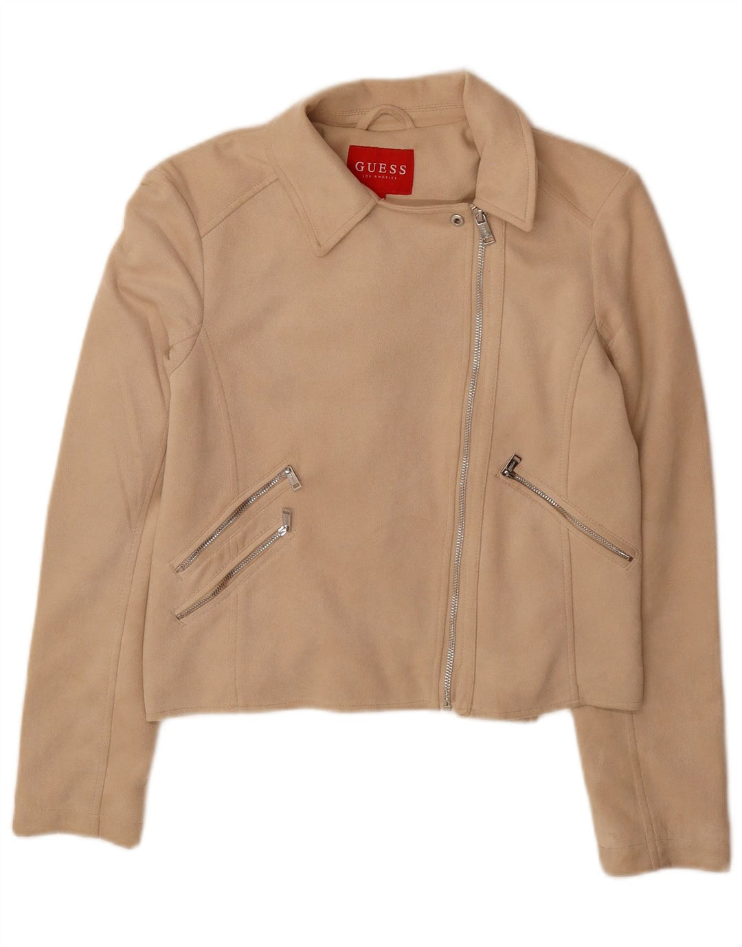 GUESS Chaqueta bomber corta para mujer UK 10 Small Beige Poliéster