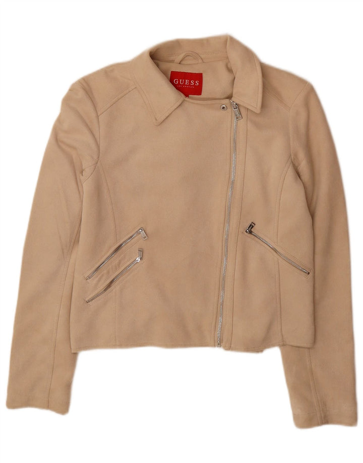 GUESS Chaqueta bomber corta para mujer UK 10 Small Beige Poliéster
