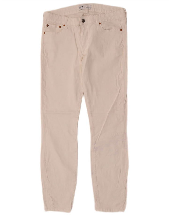 Zara Mujer Pantalones Casuales Slim EU 40 Medium W30 L27 Blanco