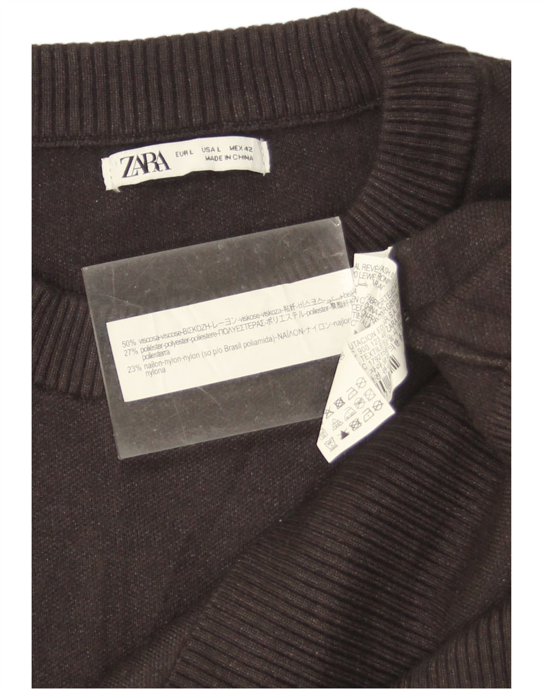 Zara Hombre Jersey De Cuello Redondo Jersey Grande Viscosa Gris
