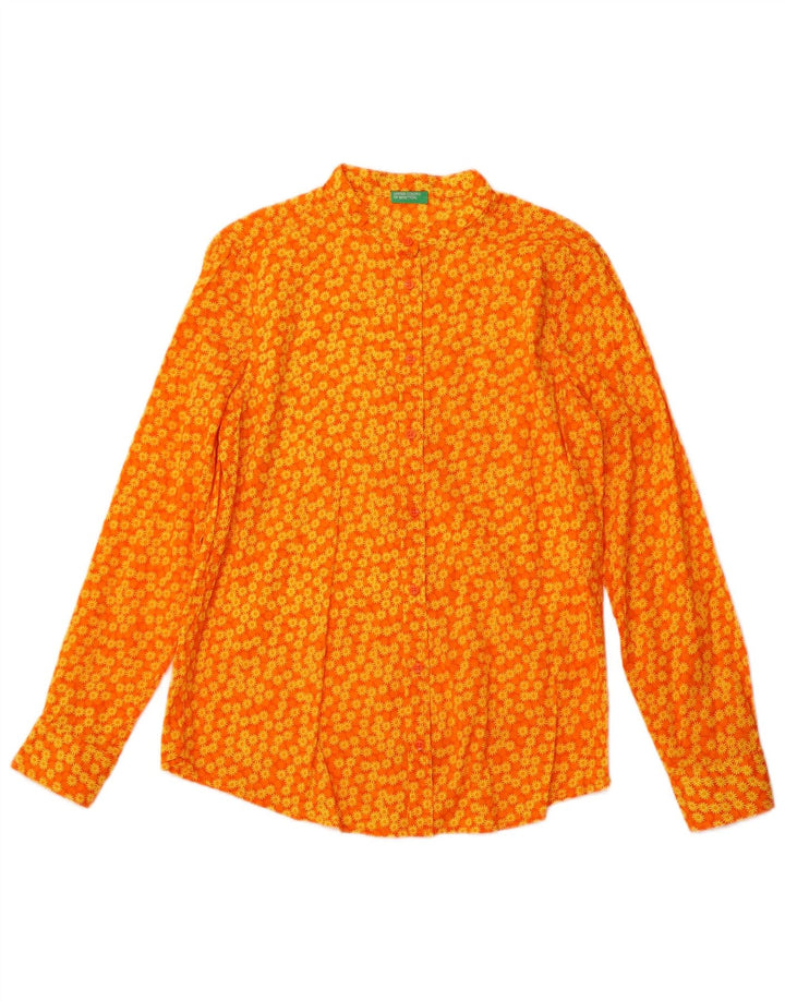 BENETTON Blusa camisera para mujer UK 42 Mediana Naranja Floral