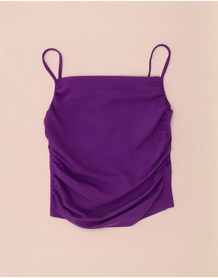 Zara Mujer Cami Top UK 44 Grande Algodón Púrpura