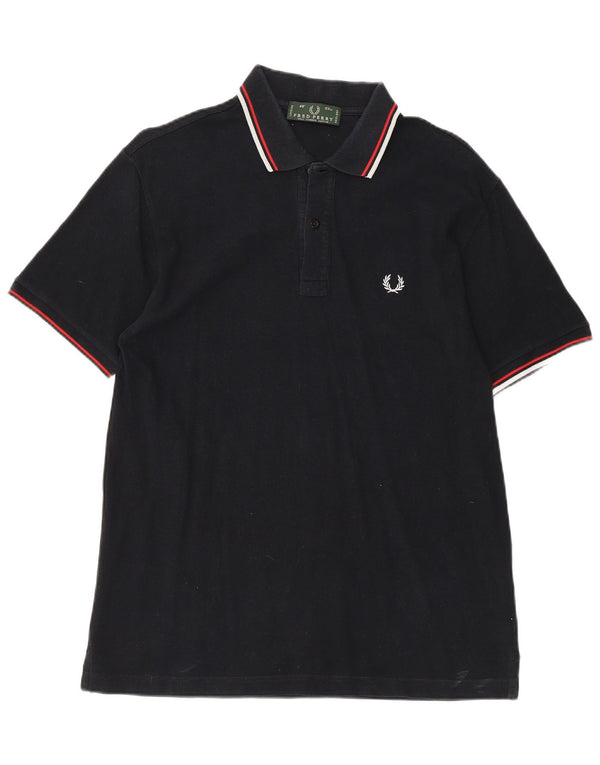Fred Perry Polo para hombre grande de algodón negro