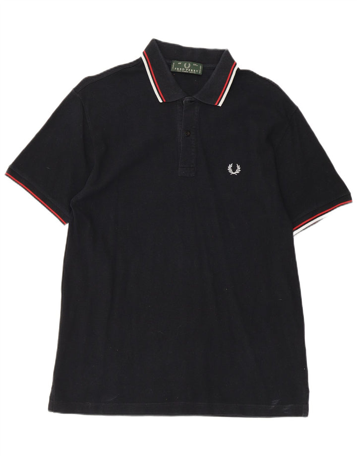Fred Perry Polo para hombre grande de algodón negro
