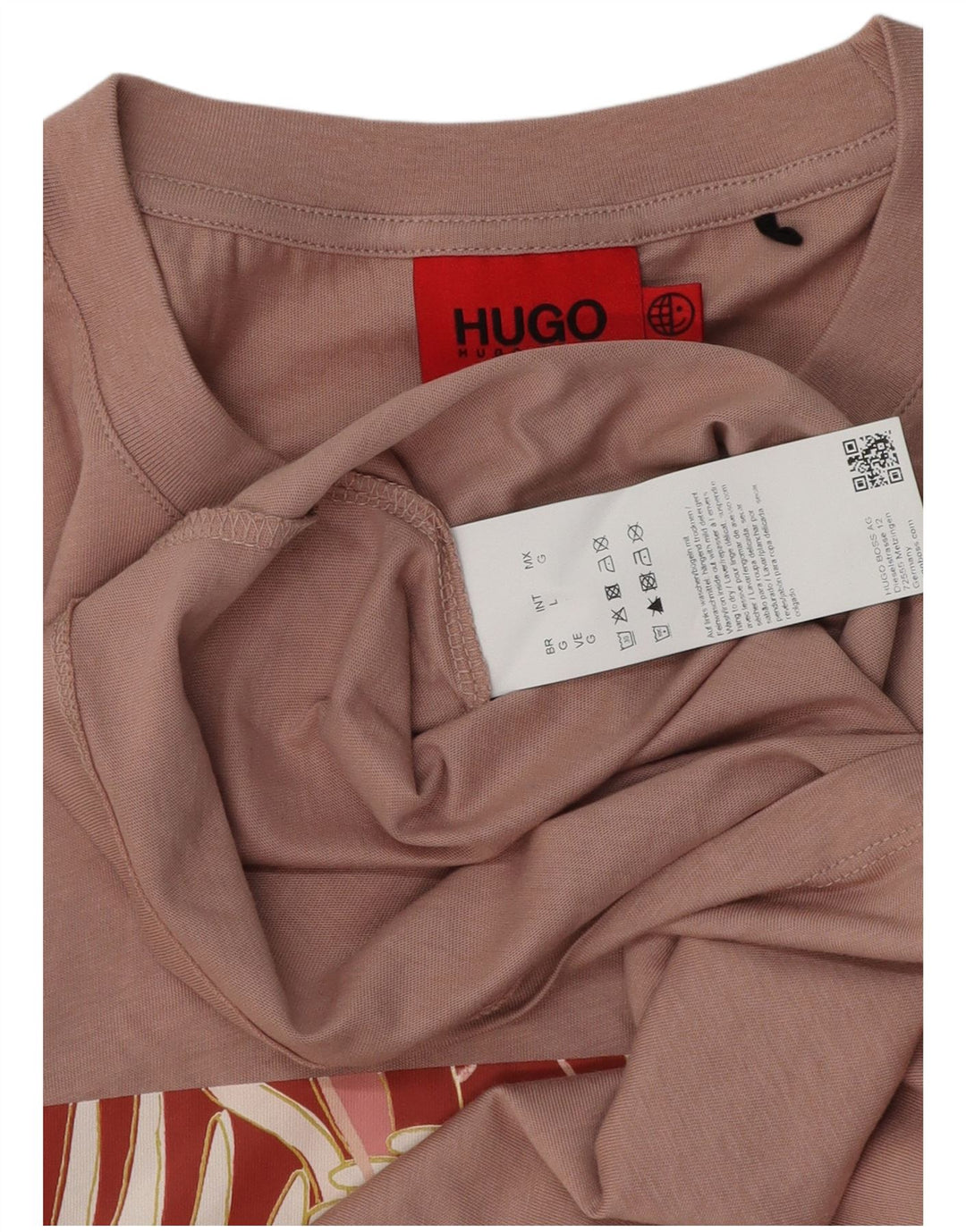 HUGO BOSS Camiseta gráfica para hombre Top grande de algodón rosa