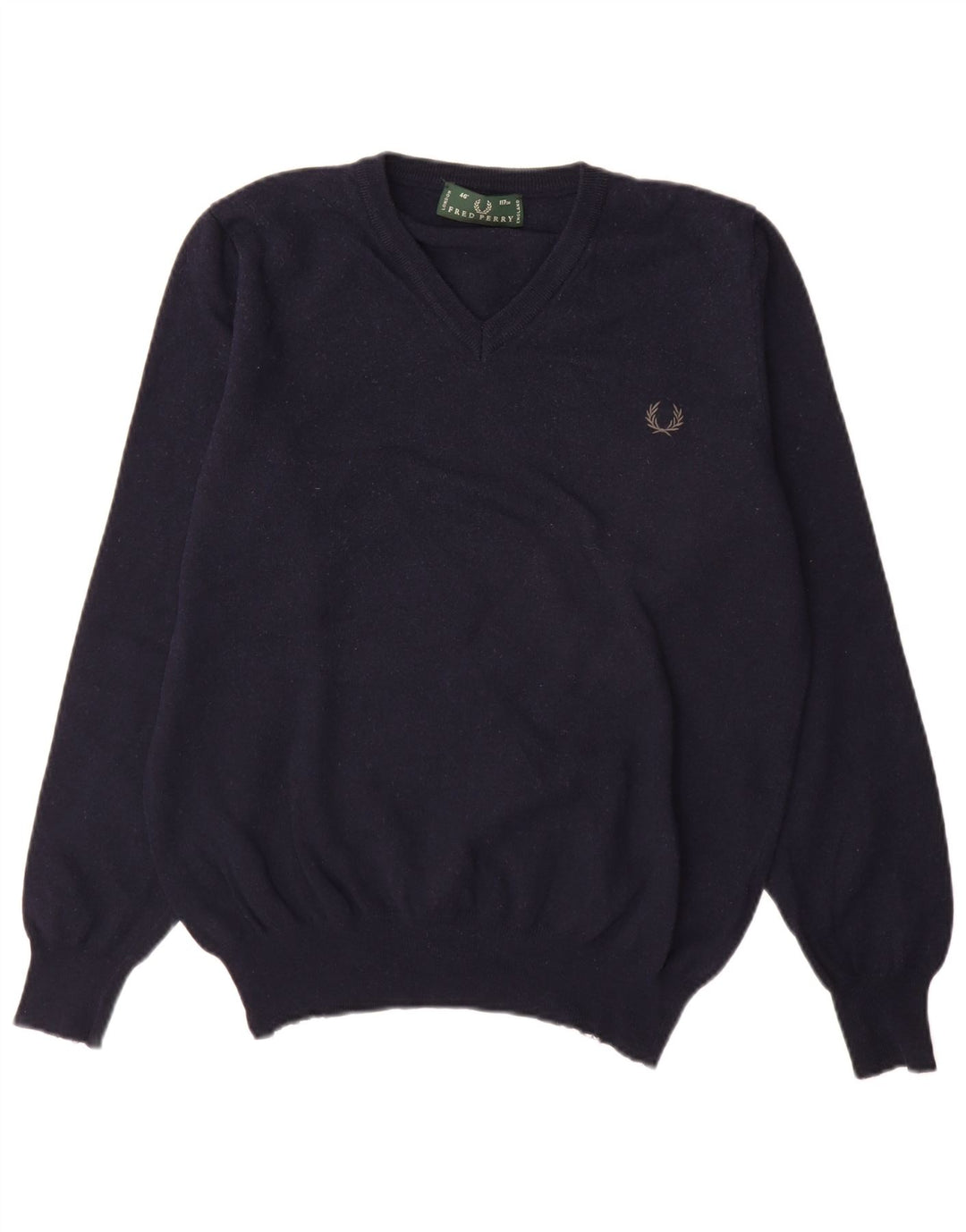 Fred Perry Jersey con cuello en V para hombre de lana azul marino grande