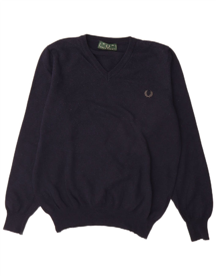 Fred Perry Jersey con cuello en V para hombre de lana azul marino grande