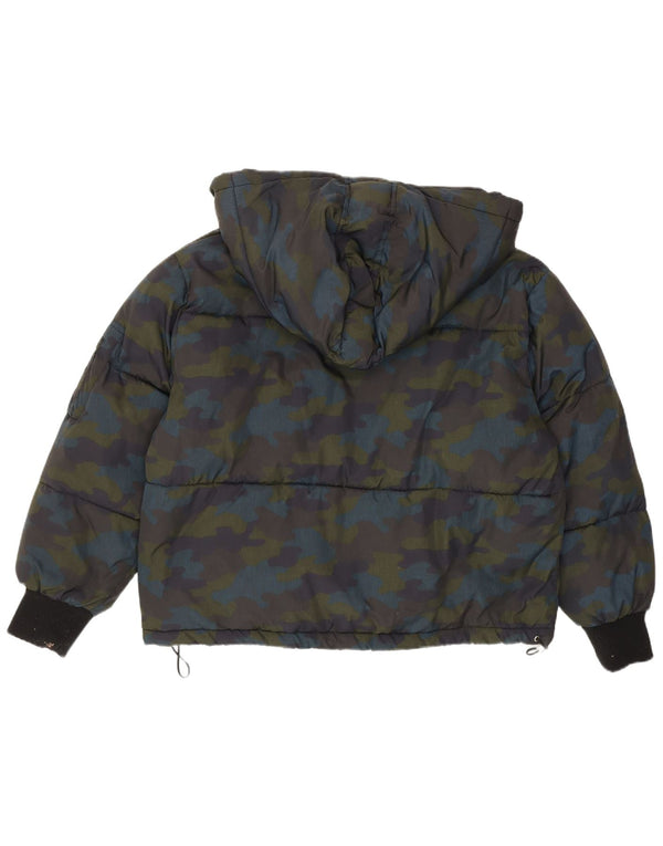 Zara Mujer Chaqueta Acolchada Extragrande Con Capucha UK 6 XS Camuflaje Multicolor