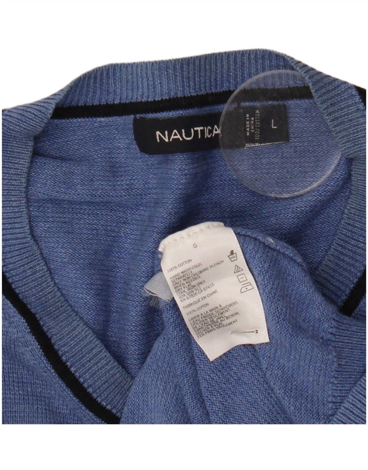 Nautica Jersey con cuello en V para hombre, talla grande, algodón azul