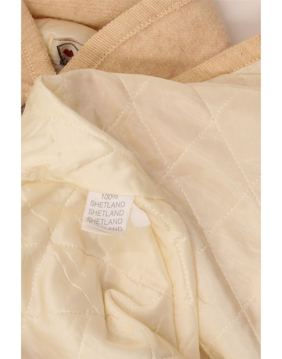 VINTAGE Mujer Gráfico 5 Botón Blazer Chaqueta Reino Unido 14 Grande Beige