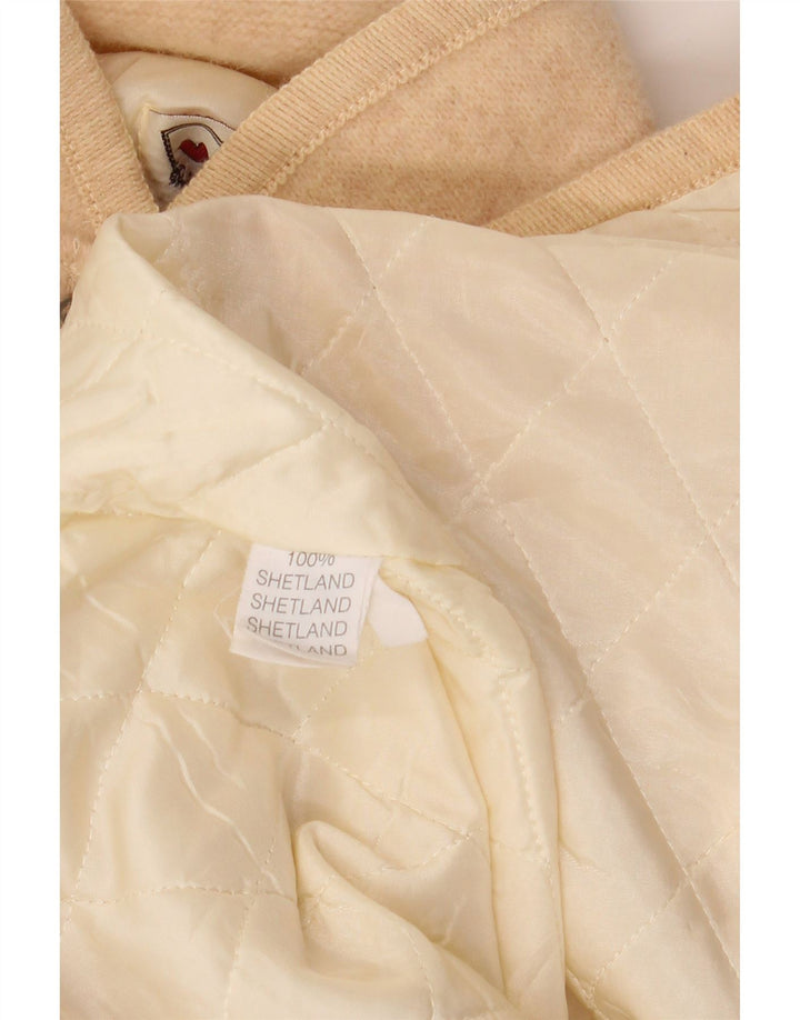 VINTAGE Mujer Gráfico 5 Botón Blazer Chaqueta Reino Unido 14 Grande Beige