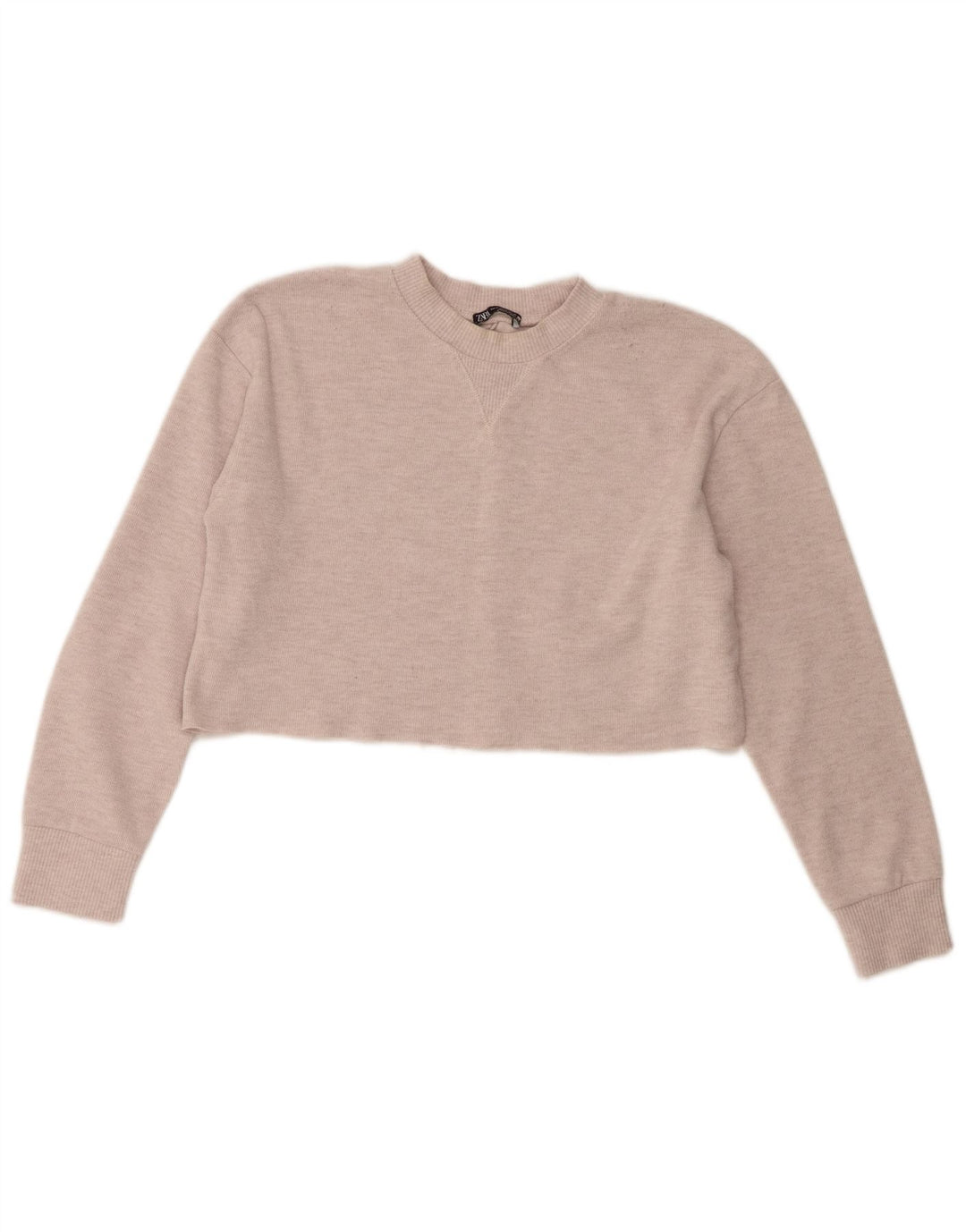 Zara Mujer Crop Top Manga Larga UK 44 Poliéster Beige Medio
