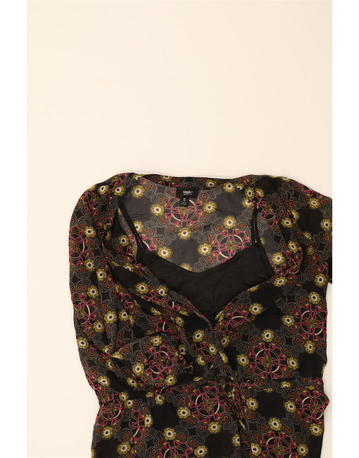 MOSSIMO Womens Long Sleeve Sheath Dress UK 10 Small Black Floral Polyester Vintage Mossimo and Second-Hand Mossimo from Messina Hembry 