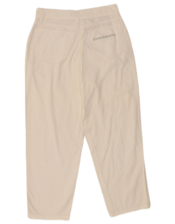 Roccobarocco Pantalones capri de cintura alta para mujer IT 44 Medium W26 L22 Blanco