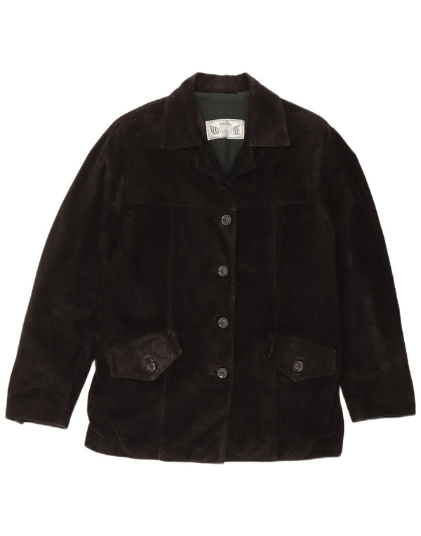 Chaqueta de ante vintage para mujer IT 42 cuero negro medio