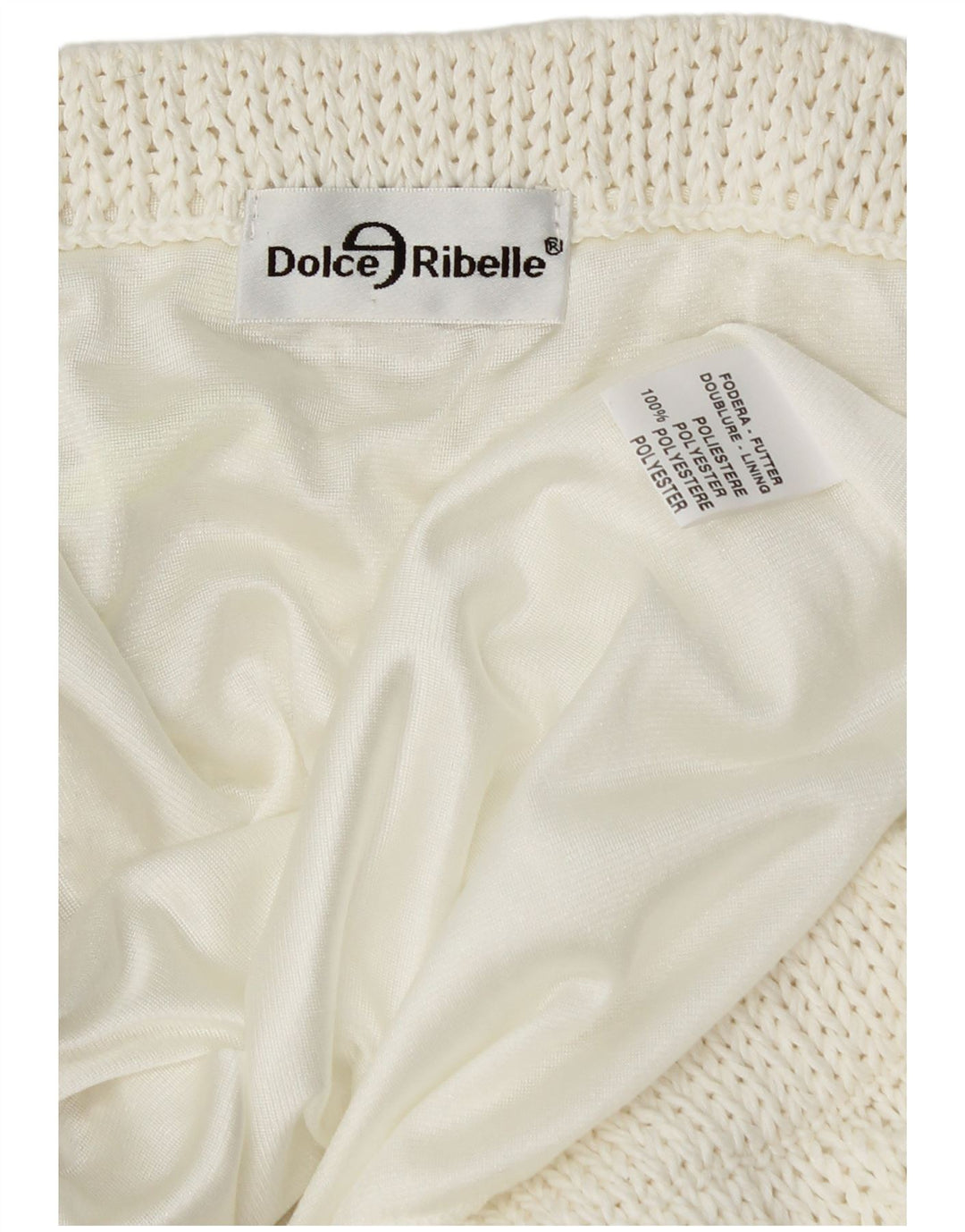 VINTAGE Falda asimétrica de punto para mujer W34 Poliéster blanco grande