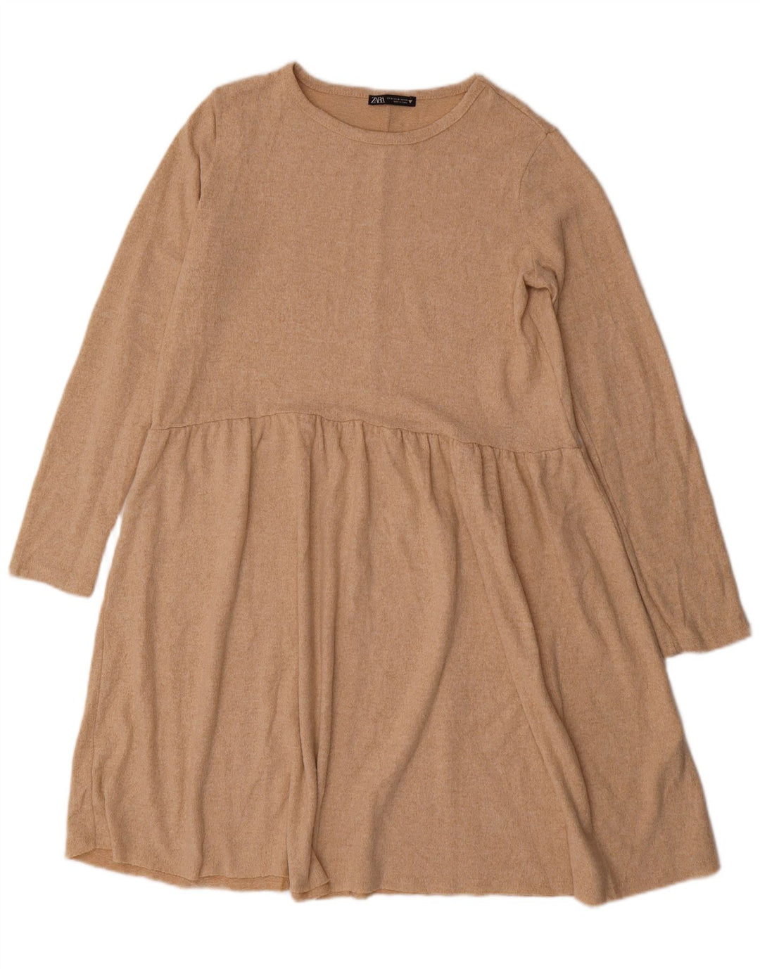 Zara Mujer Vestido Jersey De Manga Larga UK 44 Poliéster Beige Medio