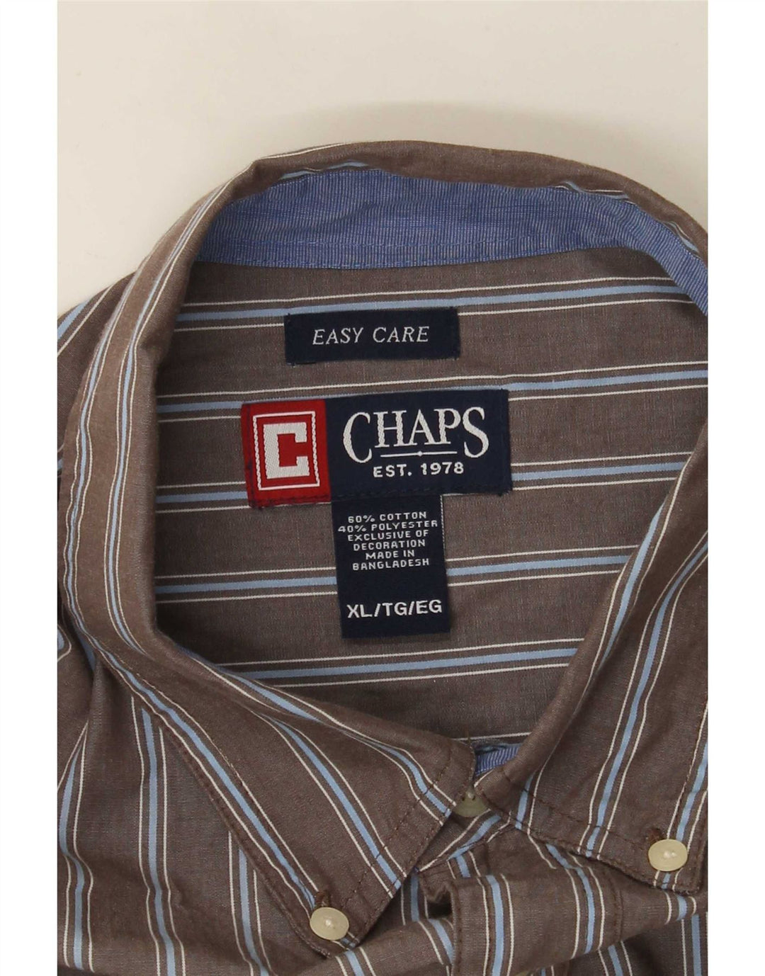 Chaps Camisa de fácil cuidado para hombre XL Gris Algodón a rayas