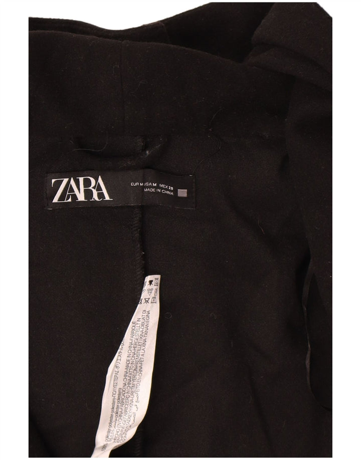Zara Mujer Abrigo Abierto Con Capucha UK 40 Mediano Poliéster Negro