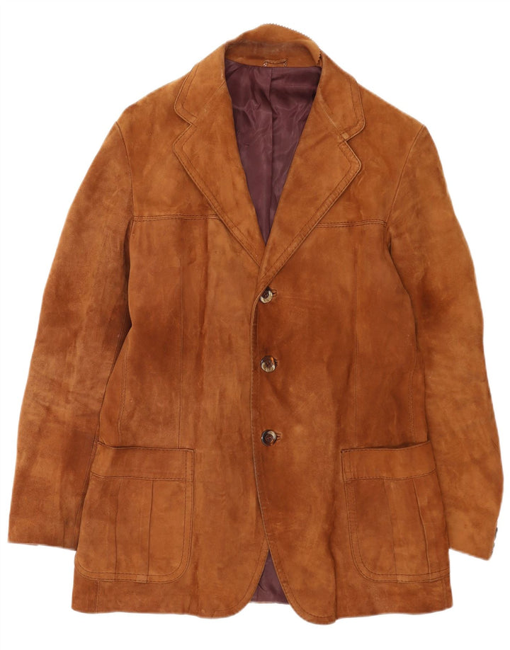 Vintage hombres 3 botones ante Blazer chaqueta Reino Unido 38 marrón medio